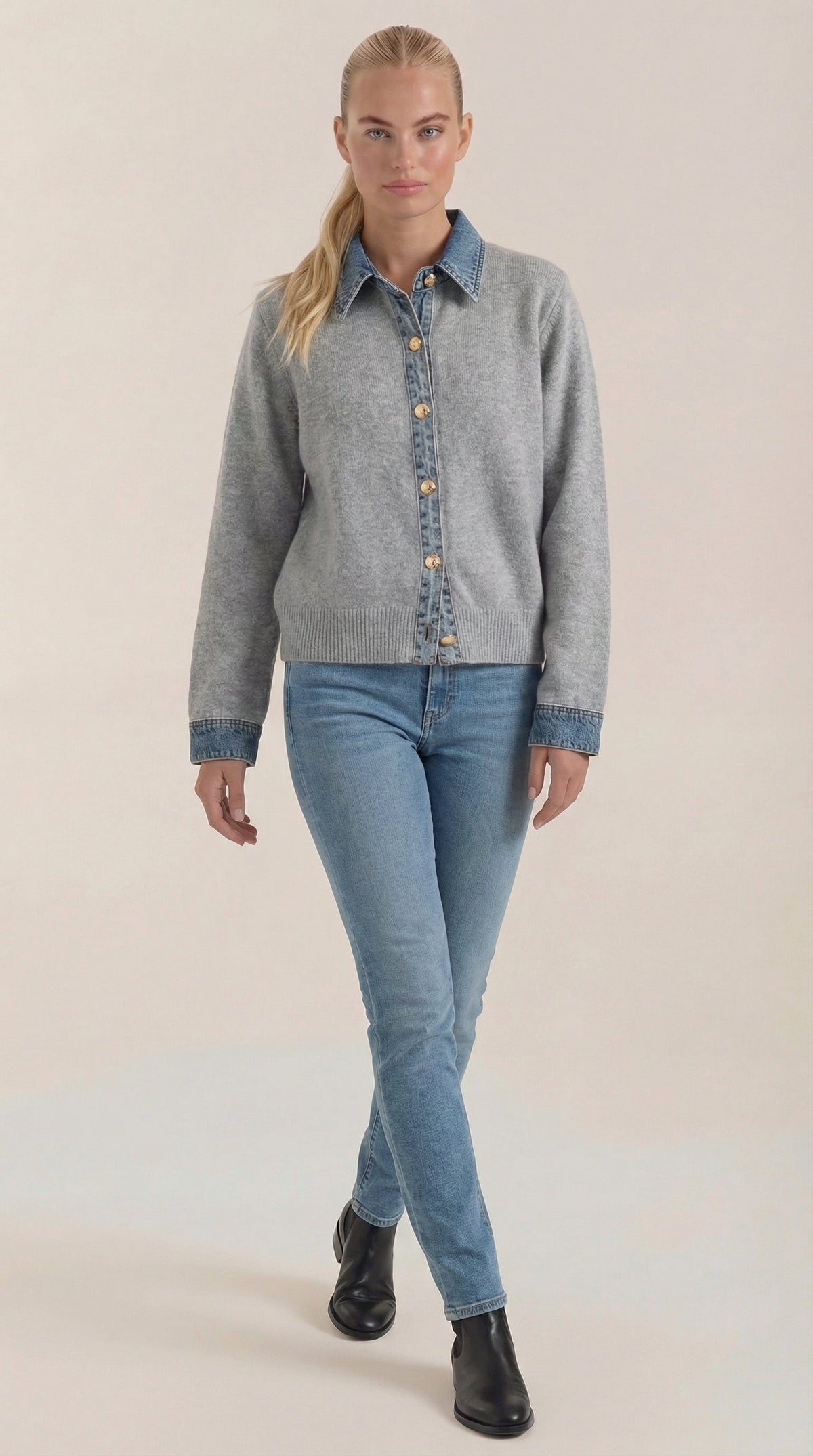 Jersey de Punto con Cuello Jody de Alma Sotelo — Gris Claro