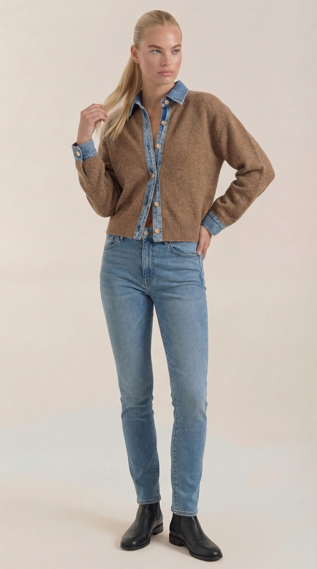 Jersey de Punto con Cuello Jody de Alma Sotelo — Caqui