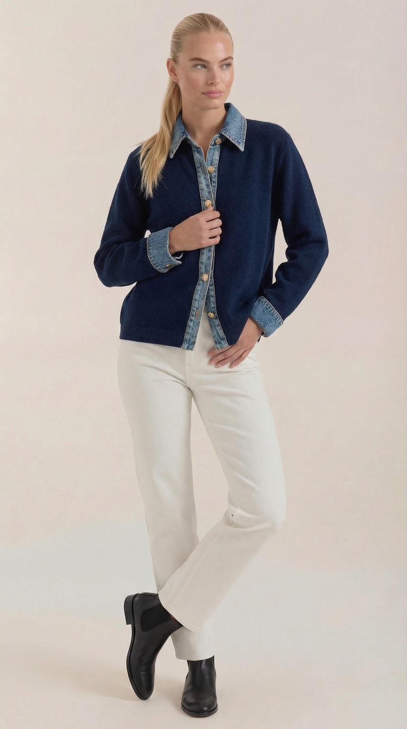 Jersey de Punto con Cuello Jody de Alma Sotelo — Azul Marino