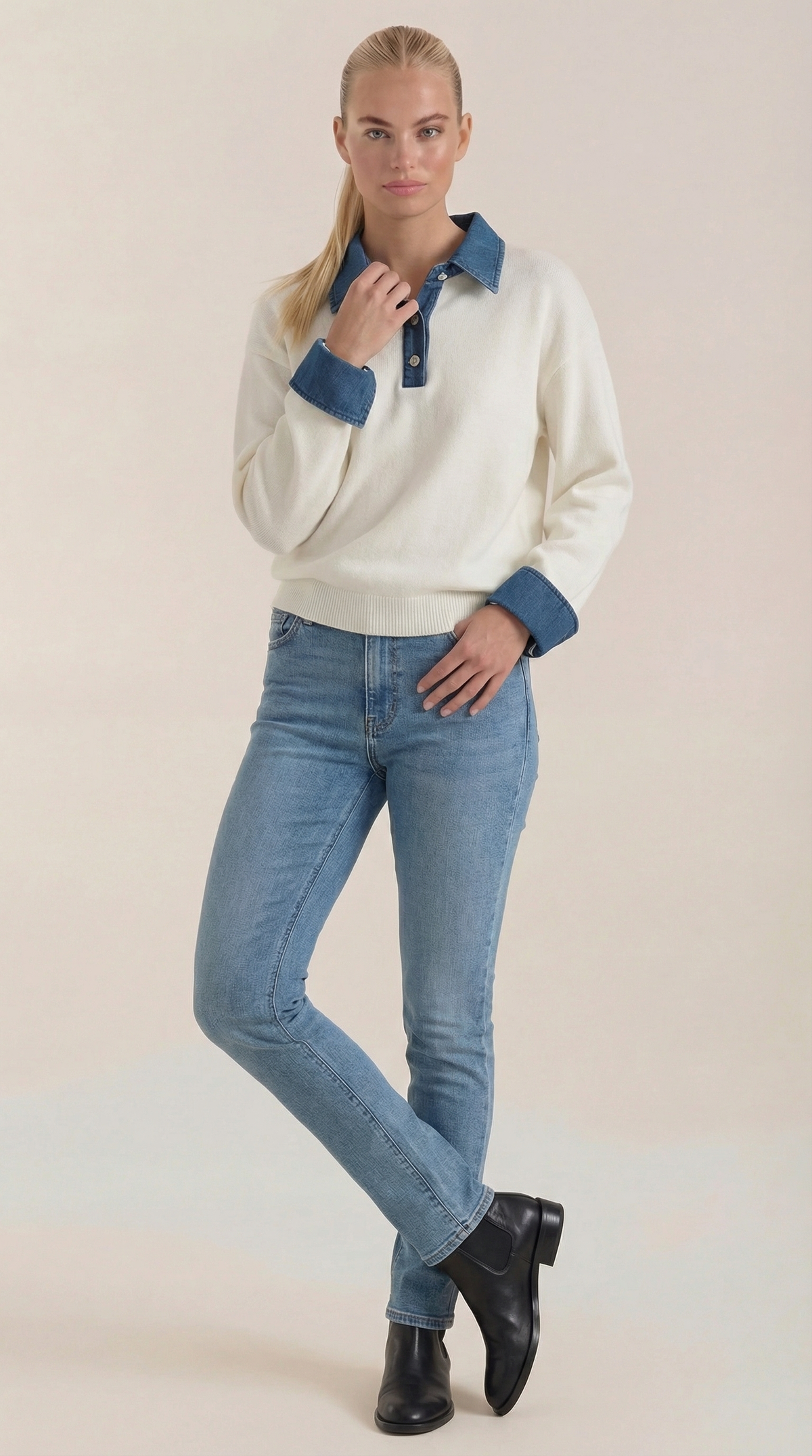 Jersey de Punto con Cuello Jody de Alma Sotelo — Blanco