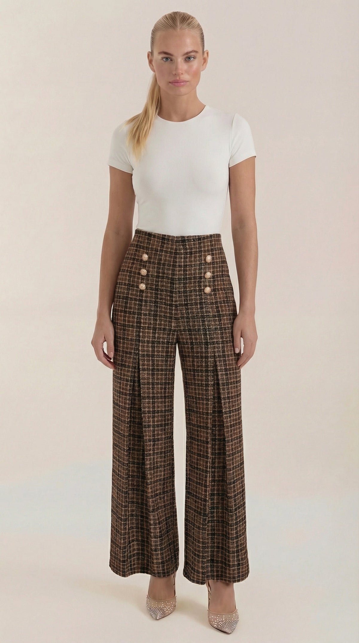 Pantalón de Cuadros Naomi de Alma Sotelo — Marrón