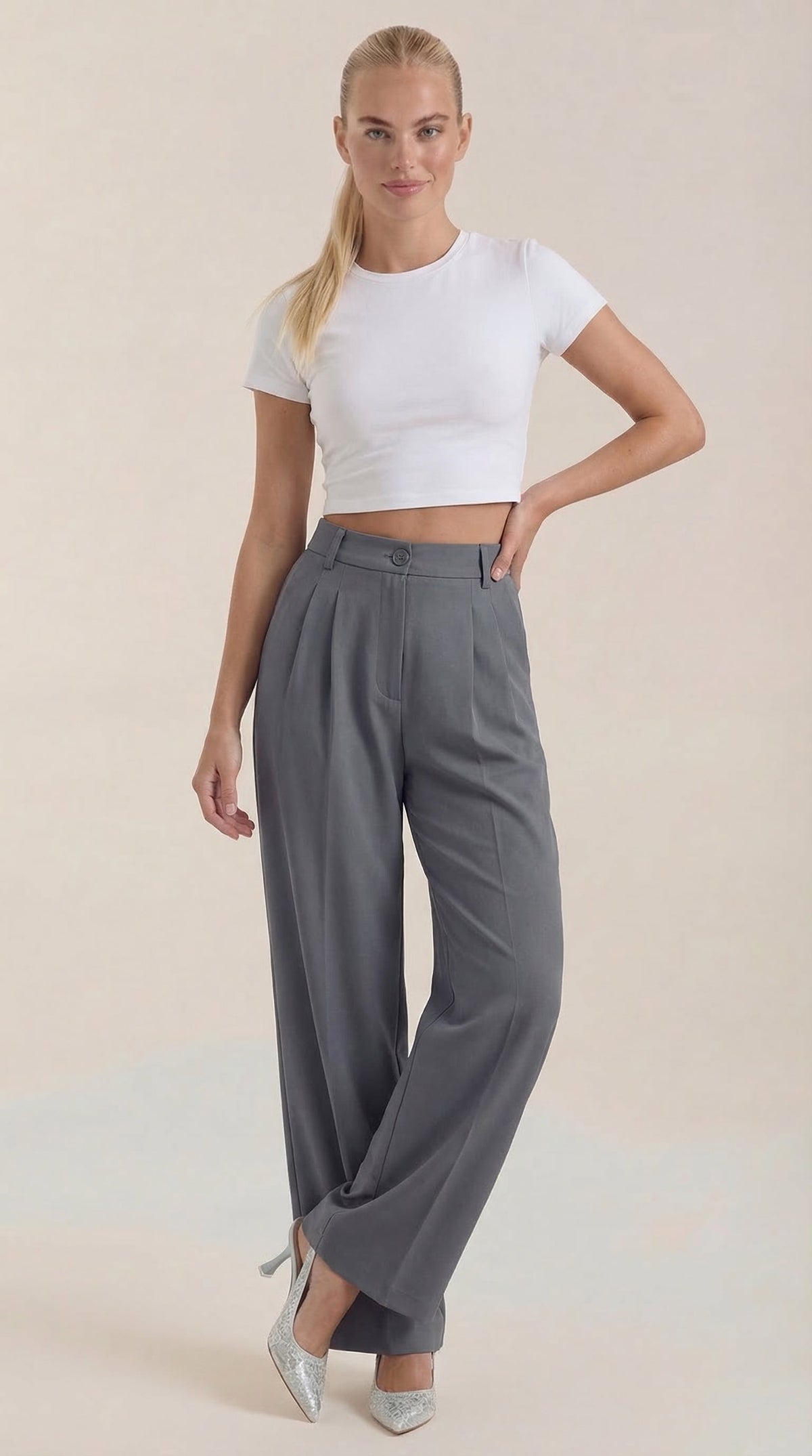 Pantalón Sastre Pierna Ancha Rebecca de Alma Sotelo — Gris