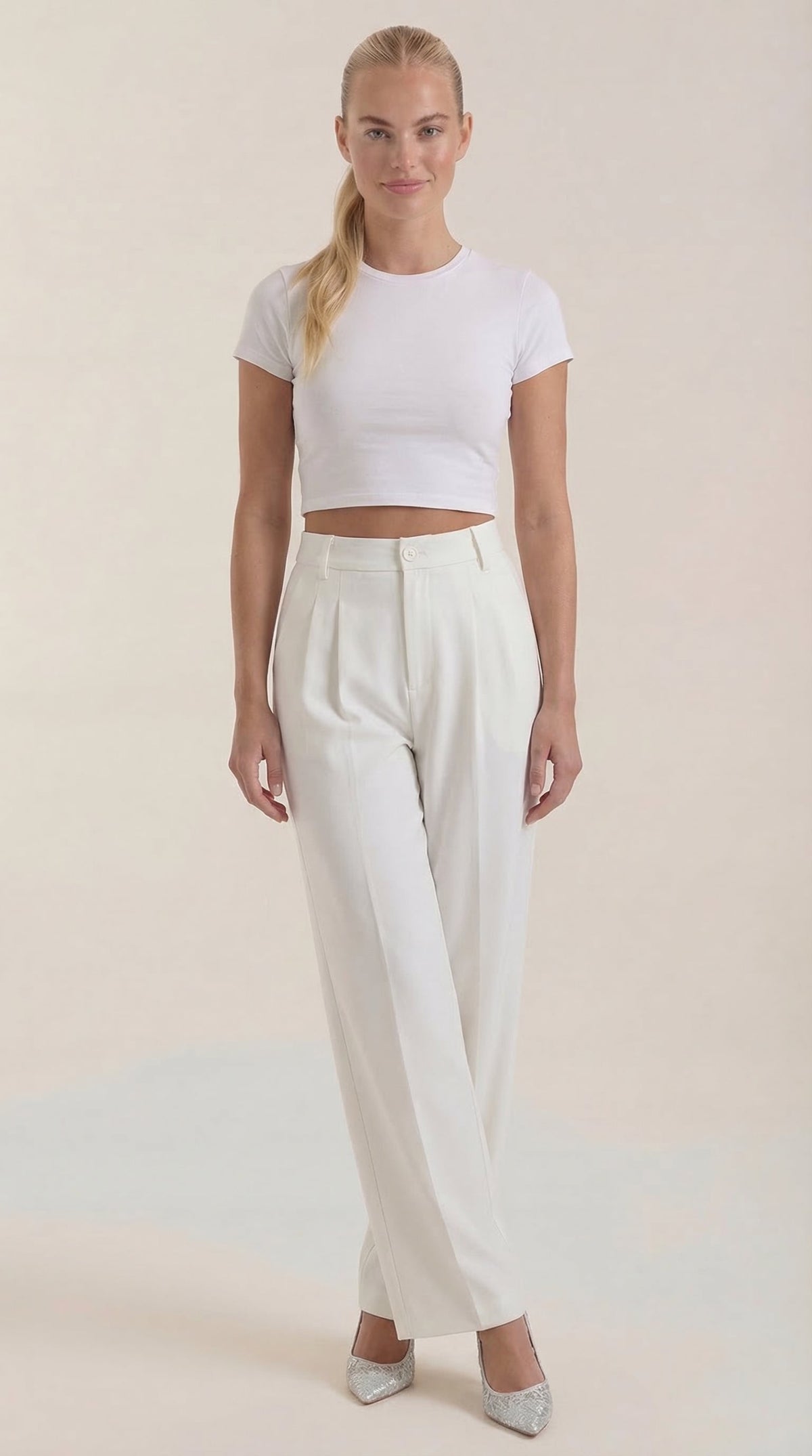 Pantalón Sastre Pierna Ancha Rebecca de Alma Sotelo — Blanco