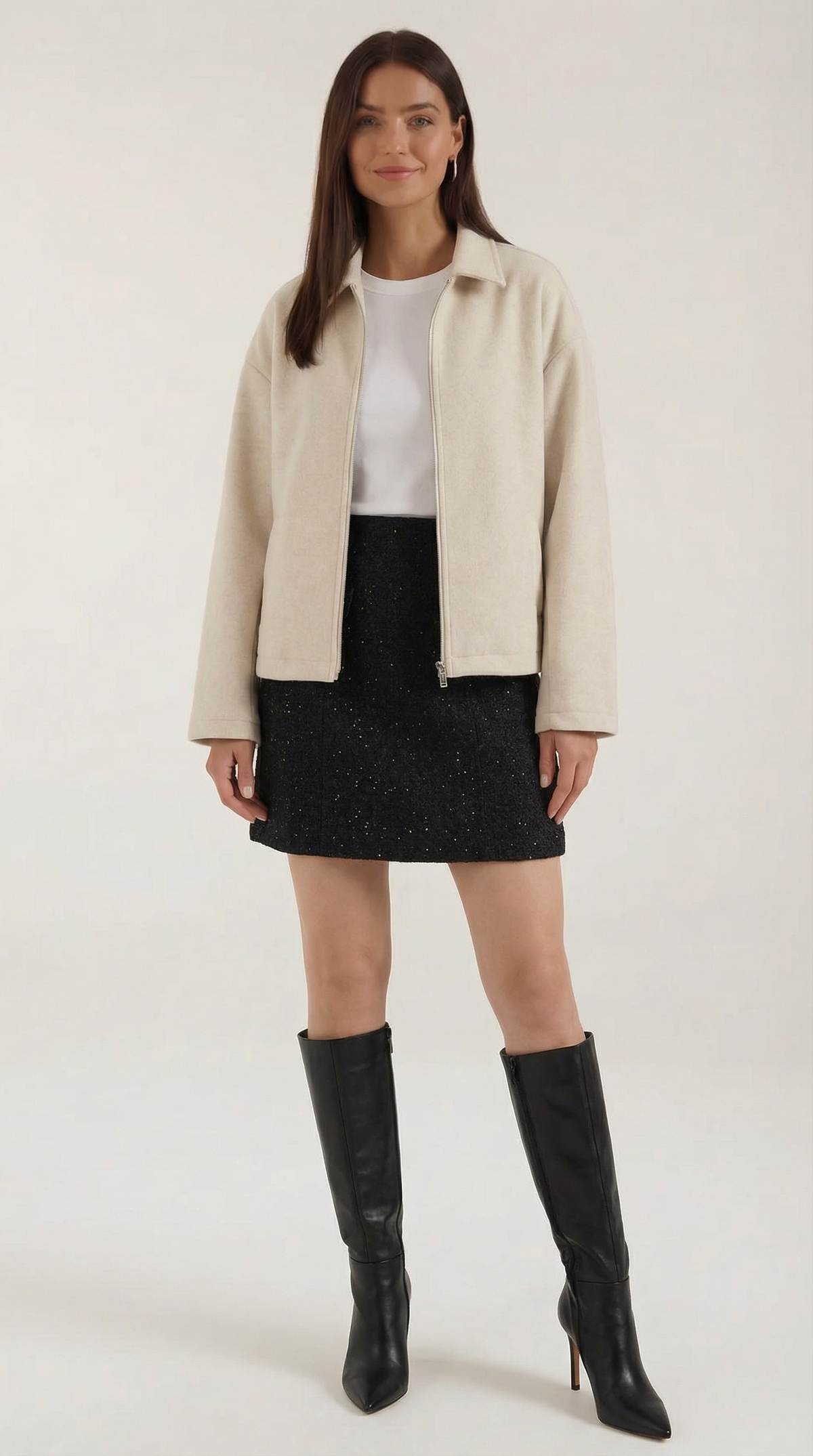 Chaqueta de Punto Teresa con Cremallera de Alma Sotelo — Beige