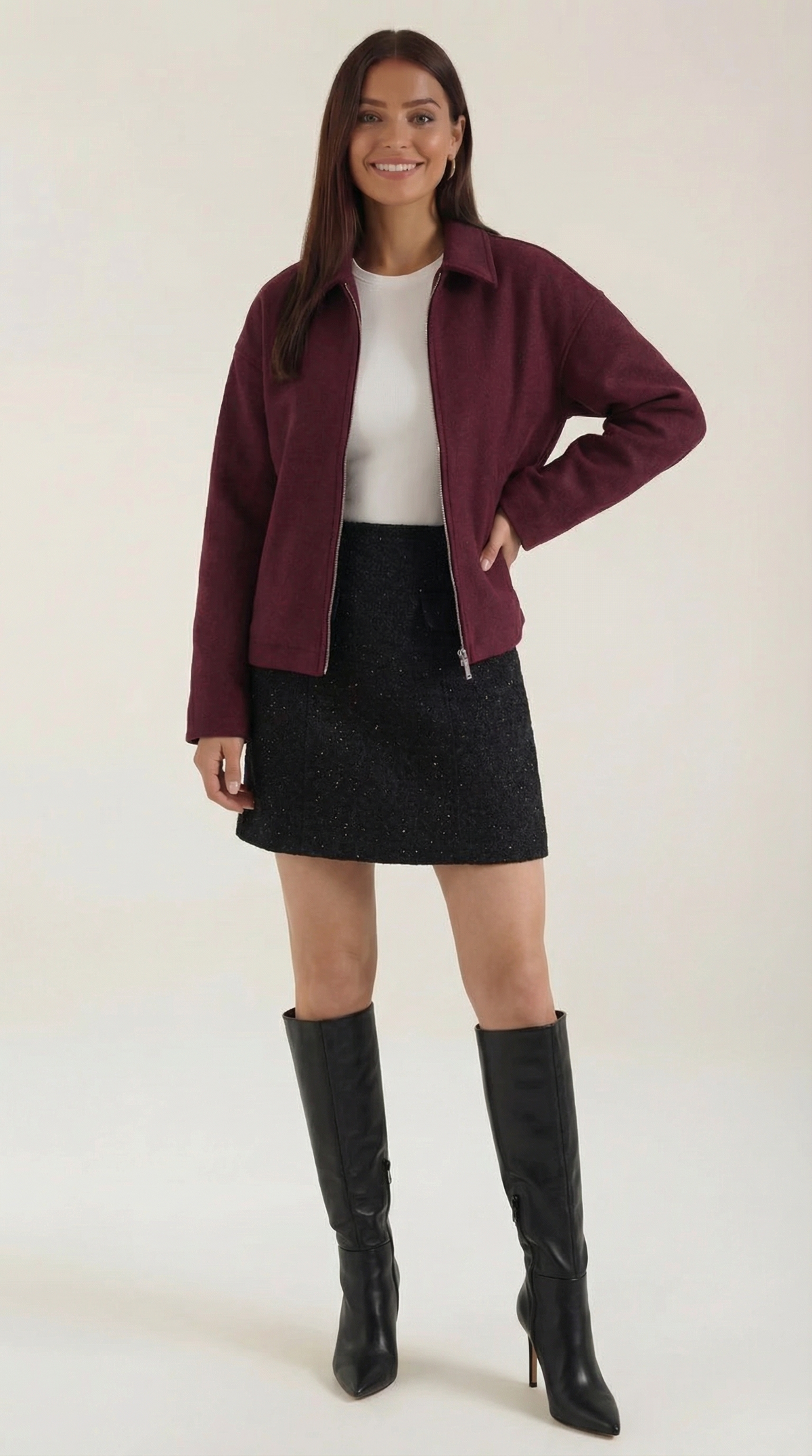 Chaqueta de Punto Teresa con Cremallera de Alma Sotelo — Burdeos