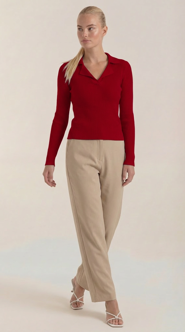 Jersey de Punto con Cuello Sara de Alma Sotelo — Burdeos