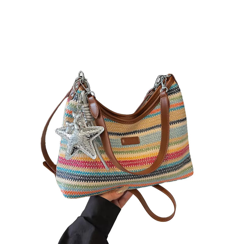 La Bolsa de Hombro Boho Rayada