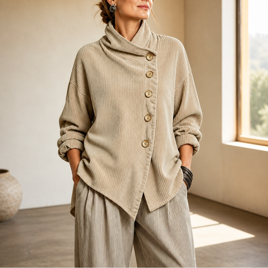 Candela - Chaqueta de punto canalé beige
